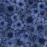 Blaues botanisches Muster mit feinen Linien
