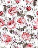 Classical vintage floral seamless pattern, watercolor bouquet of