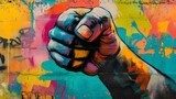 Colorful Graffiti Fist on a Brick Wall