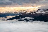 Colorful sunrise with winter mountain range, Banff, Canada 