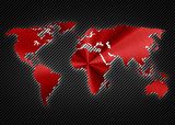 Cool red metalic map of the world on the carbon background 