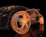 Drahtgitter-Sportwagen in Orange auf Schwarz
