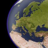 Europe from space, shaded relief map. 