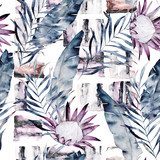 Exotische Tropenblätter in Blau und Violett