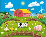 Farm illustration. Funny cartoon and vector scene.