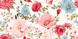 Flower and plant. Floral classic seamless print in shabby chic style. Flowers vector illustration: peony, rose, aster, leaves and plants for background, pattern and wallpaper