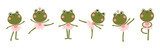 Frogs ballerinas set. Vector illustration of cute characters in ballet tutus in different poses dancing ballet. The hand-drawn cartoon in a limited palette is ideal for baby textiles and clothing.