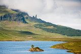 Green landscape of Scotland. Behind the Old man of Storr 