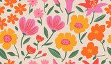 Hand drawn flowers backgrounds. Seamless patterns with floral for fabric, textiles, clothing, packaging, cover, banner, poster, interior decor. Vector illustration.