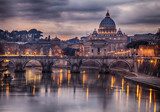 Illuminated bridge in Rome Italy 