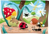 Insects family on the ground Funny cartoon and vector scene