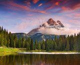 Lake Antorno and Tre Cime of Lavaredo south face in Italy Alps, 