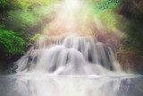 Light and waterfall in deep forest fantasy dream color 