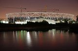 London Olympic Stadium Construction Site at Night. 