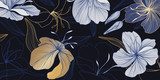 luxury vintage floral line arts golden wallpaper design. Exotic botanical wallpaper, vintage boho style for textiles, fabric, paper, banner website, cover design Vector illustration.