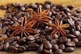 macro shot star anise on a coffee background