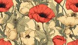 Minimal bright abstract poppy flowers pattern, pastel watercolor flowers. Collage contemporary print. Fashionable template for design.