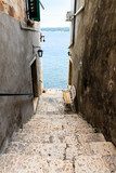 Narrow Stairway to Sea in Rovinj, Croatia