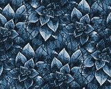 Nice seamless texture with watercolor leaves. Repeating background. Tiled pattern. Blue theme.