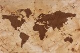 Old World map on creased and stained parchment paper 