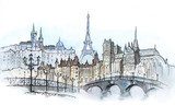 Pariser Skyline in Aquarell