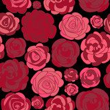 Pattern with red roses on black