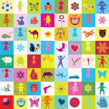 Pattern with toys and kids for kindergarten
