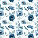 pretty blue floral watercolor seamless pattern