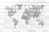Red Brick wall texture Soft tone White color with world map 
