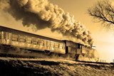 Retrofahrt durch sepiafarbene Abendstimmung
