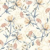 Seamless pattern of soft and graceful oriental blooming flowers,botanical vector design for fashion,fabric,wallpaper,and all prints