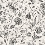 Seamless vector vintage floral pattern. Classic illustration. Black and white..