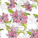 seamless wallpaper with pink lily flowers
