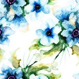 Seamless wallpaper with Summer blue flowers 