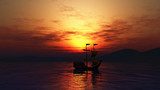 Segelschiff-Silhouette im Sonnenuntergang