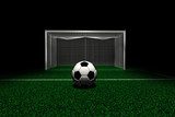 Soccer ball in front goal 