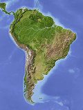 South America, shaded relief map, colored for vegetation 