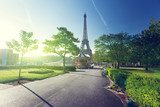 sunny morning and Eiffel Tower, Paris, France 