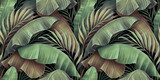 Tropical seamless pattern with beautiful palm, banana leaves. Hand-drawn vintage 3D illustration. Glamorous exotic abstract background design. Good for luxury wallpapers, cloth, fabric printing, goods
