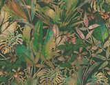 Tropical seamless pattern with tropical flowers, banana leaves.