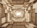 Tunnel aus Holzblöcken mit Leuchteffekt