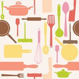 Vector seamless pattern of kitchen tools.