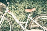 Vintage Bicycle with Summer grassfield,vintage tone style