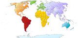 Weltkarte mit farbigen Kontinenten 