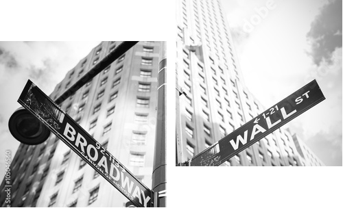 Wall Street and Broadway sign in Manhattan, New York, USA - Zweiteiliges Leinwandbild, Diptychon