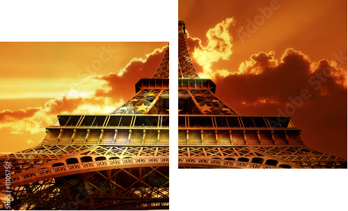 Wieże Eiffela w promieniach słońca
 - Zweiteiliges Leinwandbild, Diptychon