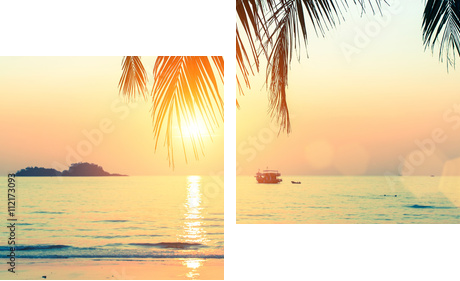 Sunset at tropical sea coast. - Zweiteiliges Leinwandbild, Diptychon