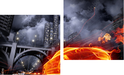 Fire car - Zweiteiliges Leinwandbild, Diptychon