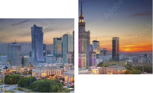 Warsaw. Image of Warsaw, Poland during twilight blue hour. - Zweiteiliges Leinwandbild, Diptychon
