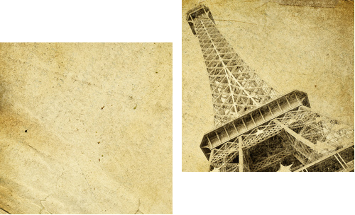 vintage paper with eiffel tower - Zweiteiliges Leinwandbild, Diptychon